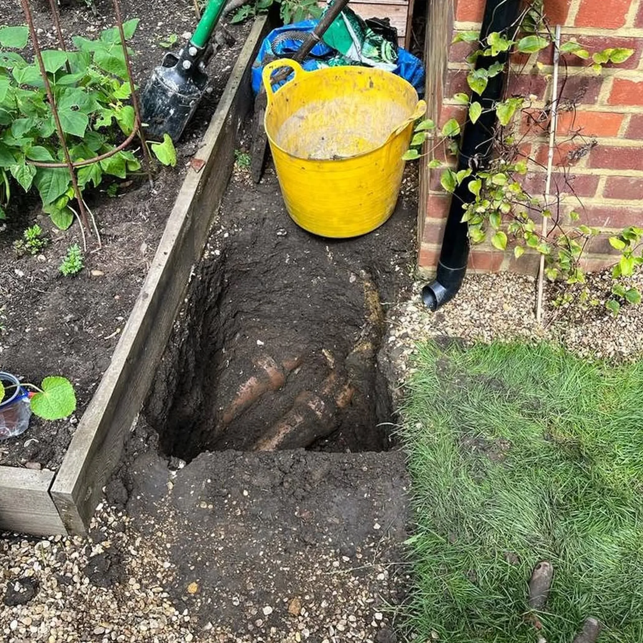 excavated drain and inspection chamber